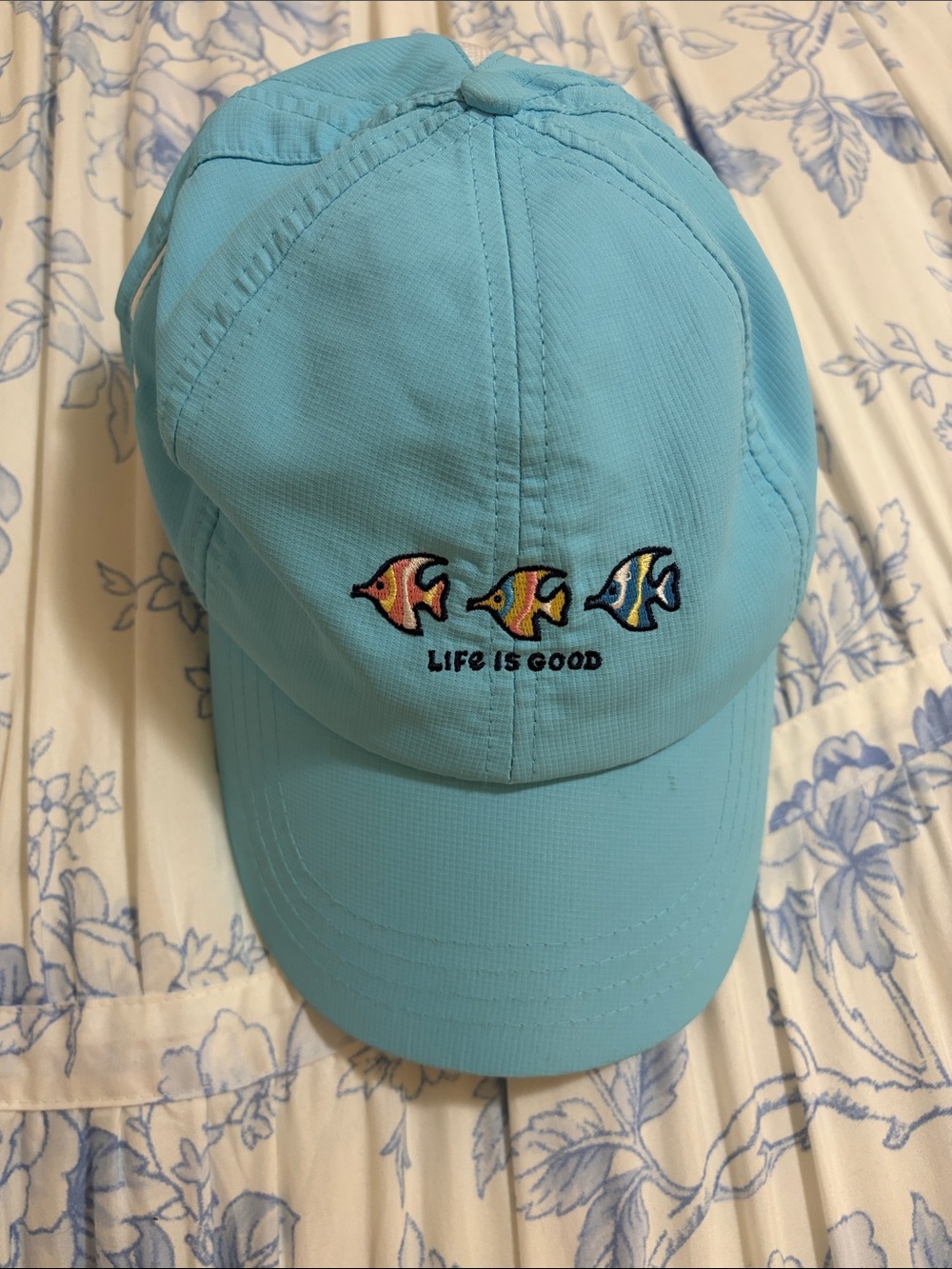 Life Is Good Aqua Blue Cap with Colorful Fish Embroidery - Picture 1 of 5